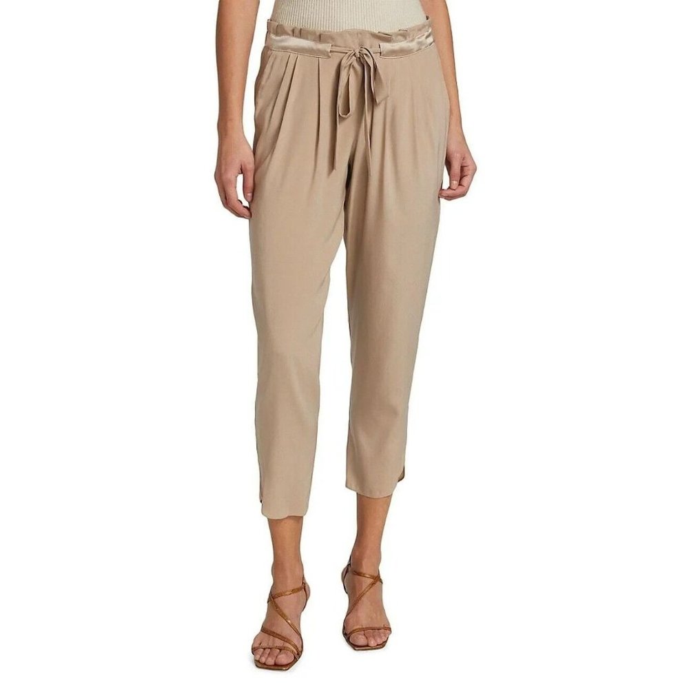 Ramy Brook Allyn Crop Pants Women's Small Mocha Silk Drawstring